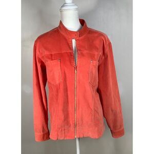 Quacker Factory Jacket Size M Orange Coral Corduroy Rhinestone ‎ Stretch Womans